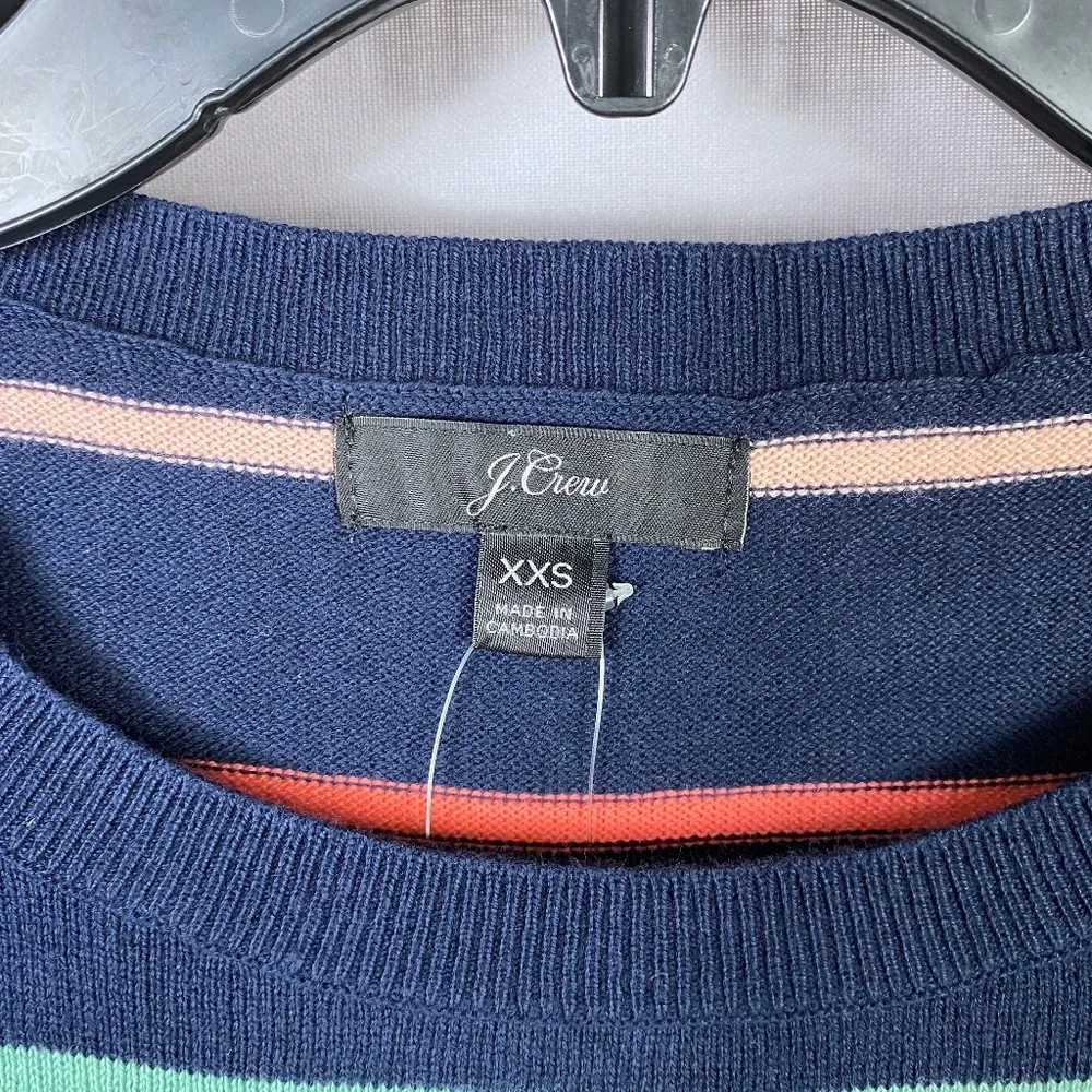 J. Crew Womens Katie Stripe Sweater in Navy Multi Size XXS NWOT 100% Cot… - Picture 8 of 9
